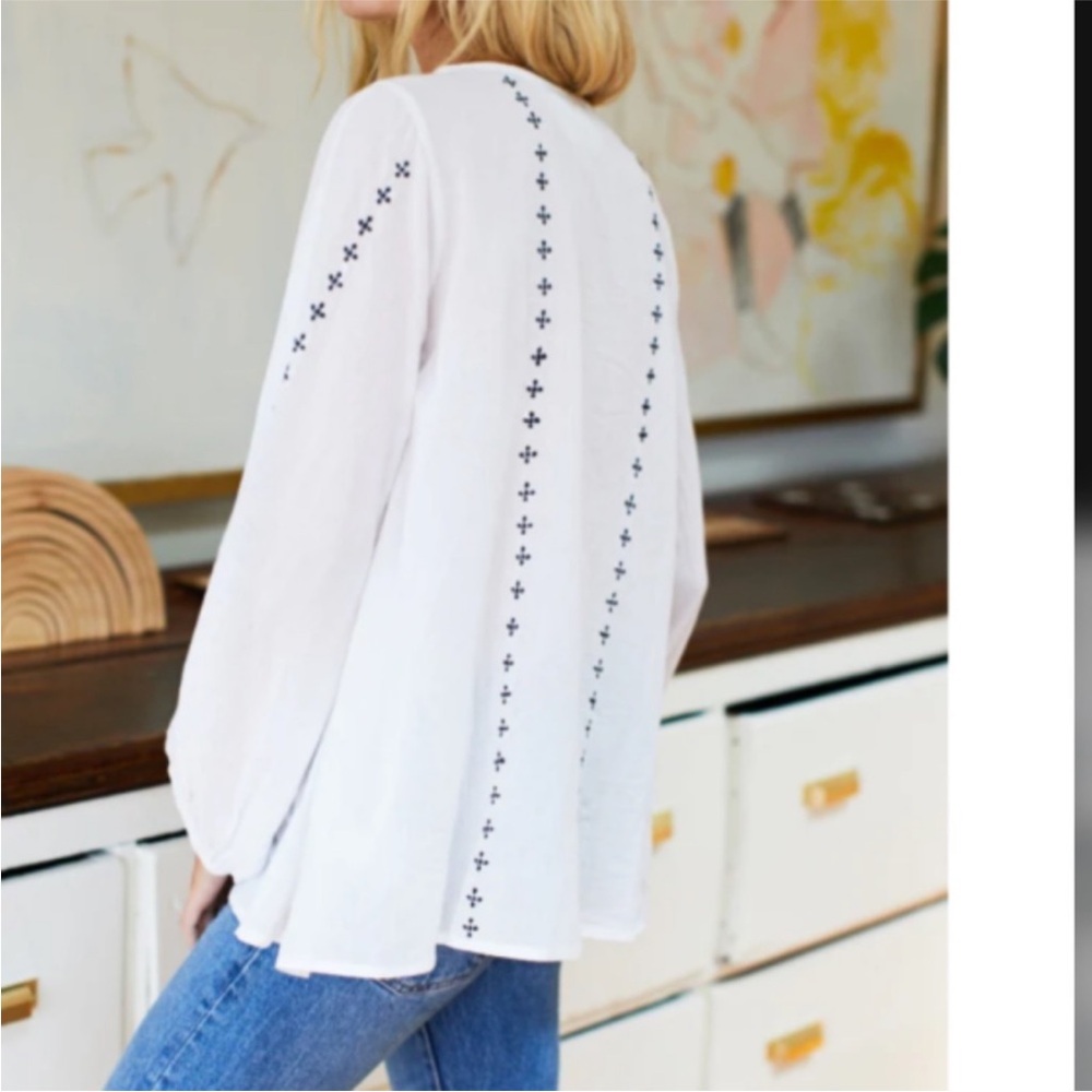 Emerson Fry BARDOT TOP - EMBROIDERED CLOUD WHITE ORGANIC Size S - Picture 3 of 9